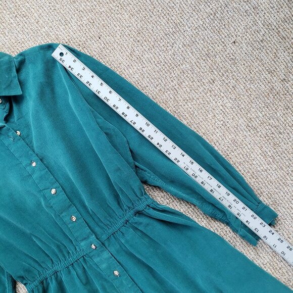 Vintage Corduroy Shirt Dress Small Green Lands' End Cottage Modest USA - Picture 6 of 10